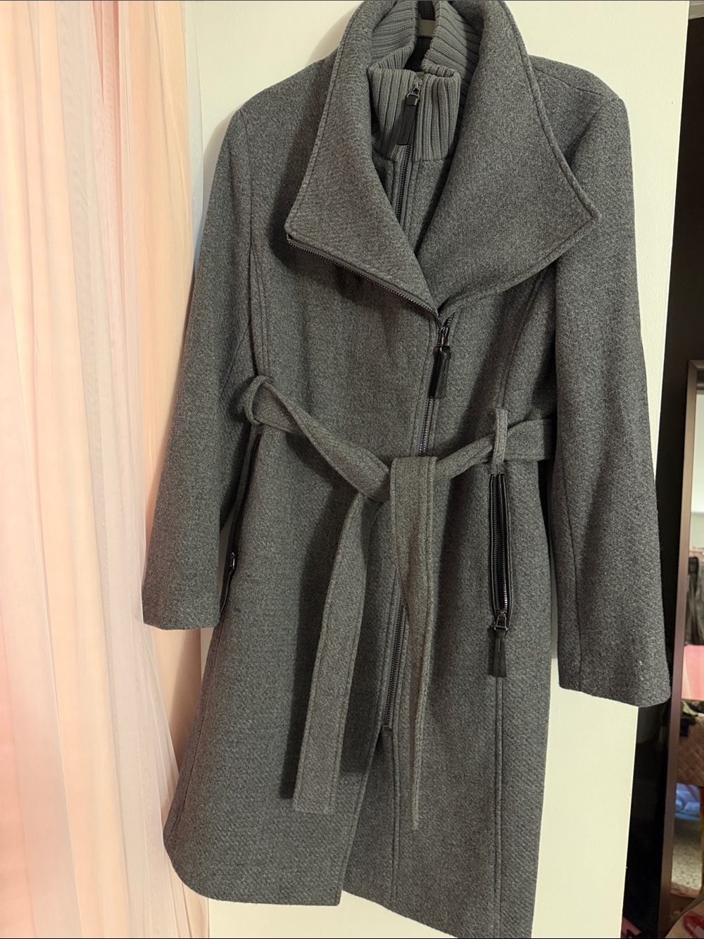 Calvin Klein Gray Wool Blend Belted Coat